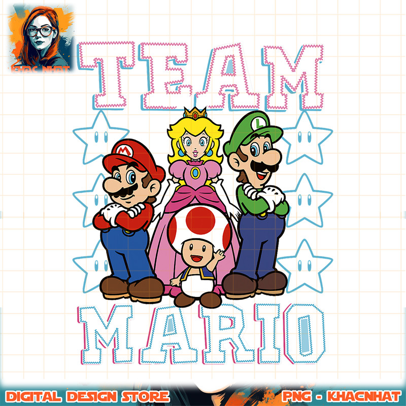 Super Mario Team Mario Group Shot Star Background Poster png, digital download, instant .jpg