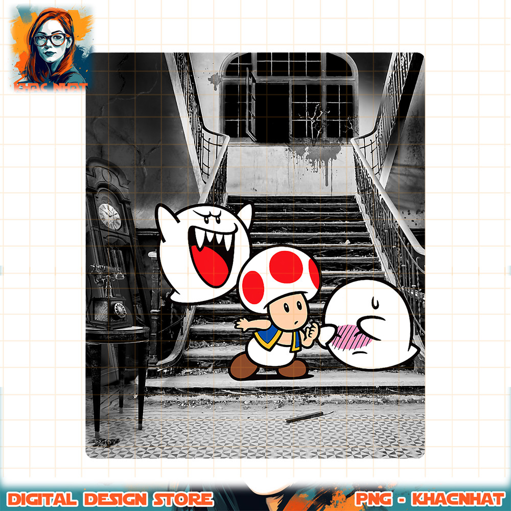 Super Mario Toad And Boo Haunted Mansion Portrait Poster png, digital download, instant .jpg