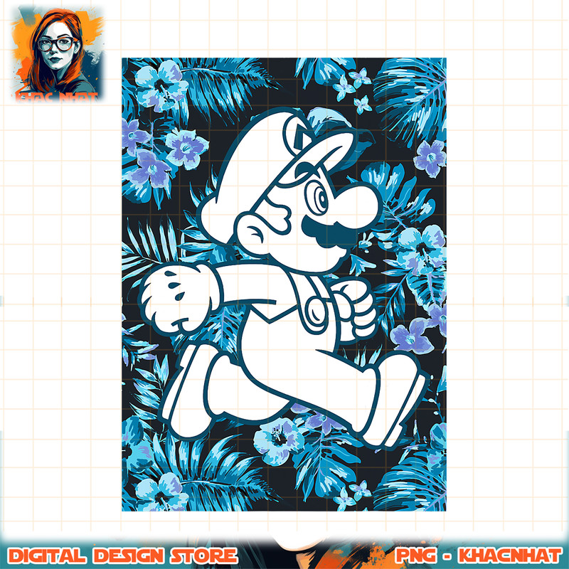 Super Mario Tropical Floral Run Poster png, digital download, instant .jpg