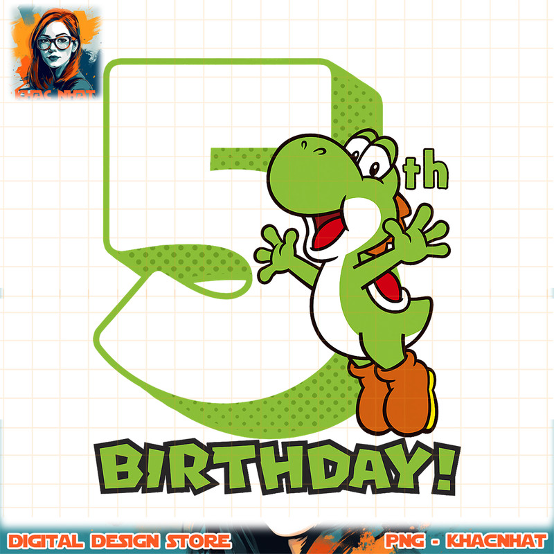 Super Mario Yoshi 5th Birthday Action Portrait png, digital download, instant .jpg