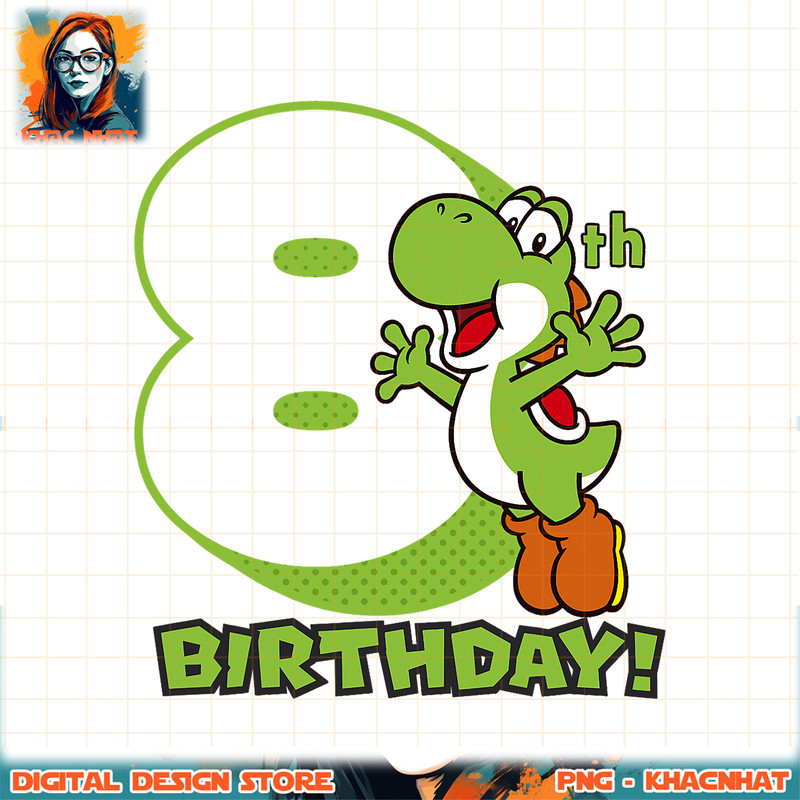 Super Mario Yoshi 8th Birthday Action Portrait png, digital download, instant .jpg