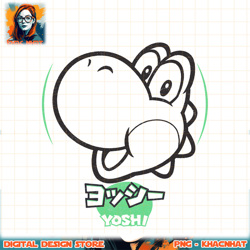 Super Mario Yoshi Kanji Head Shot Outline Portrait png, digital download, instant .jpg