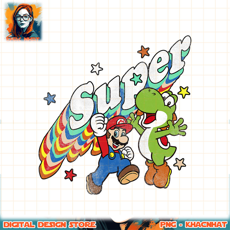 Super Mario Yoshi Mario Rainbow 3D Star Graphic png, digital download, instant png, digital download, instant .jpg