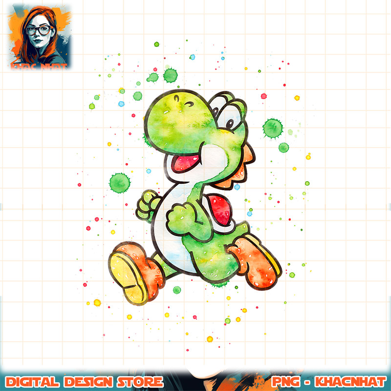 Super Mario Yoshi Watercolor Splatter Portrait png, digital download, instant .jpg