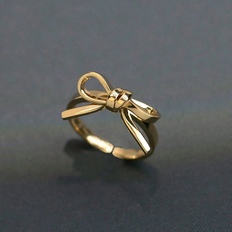 Sparkling Bow Ring 18K Gold Finish 925 Sterling Silver Ring Cute Ribbon 1