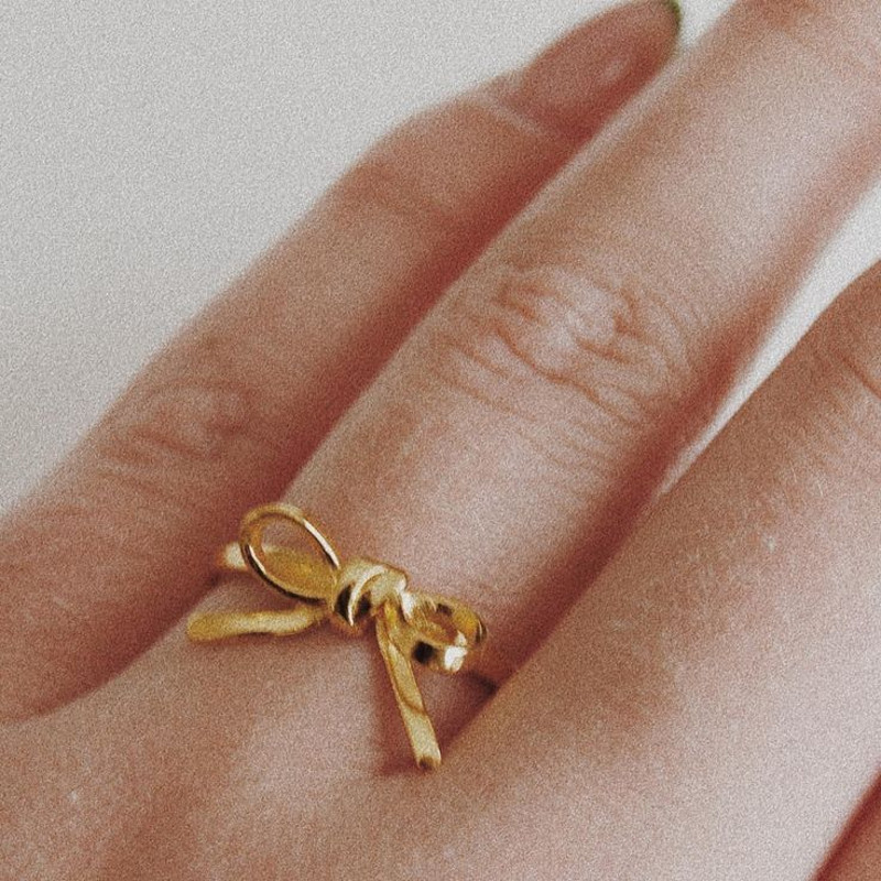 Sparkling Bow Ring 18K Gold Finish 925 Sterling Silver Ring Cute Ribbon 3