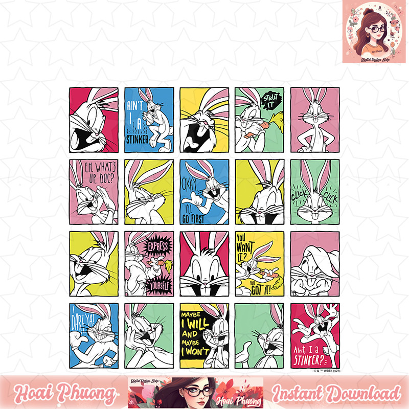 Looney Tunes Bugs Bunny Multi-Color Portrait Box Up T-Shirt .jpg