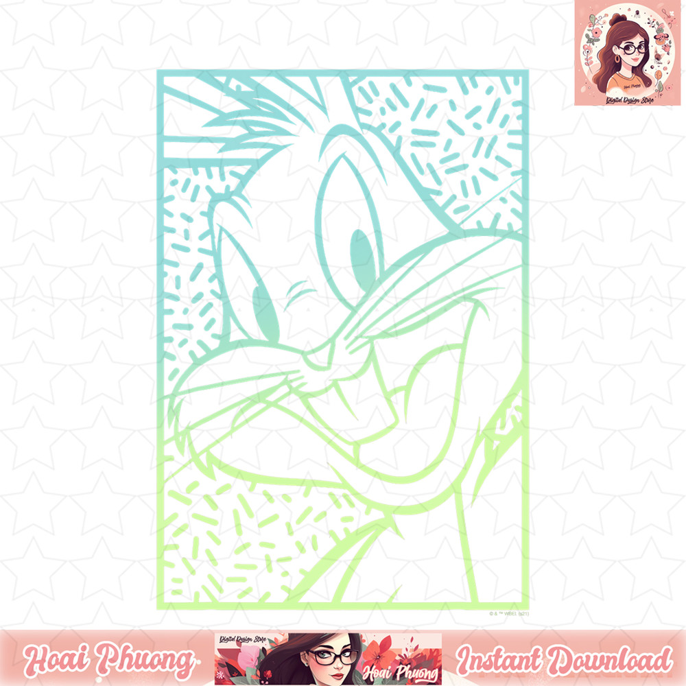 Looney Tunes Bugs Bunny Neon Outline Smile T-Shirt .jpg