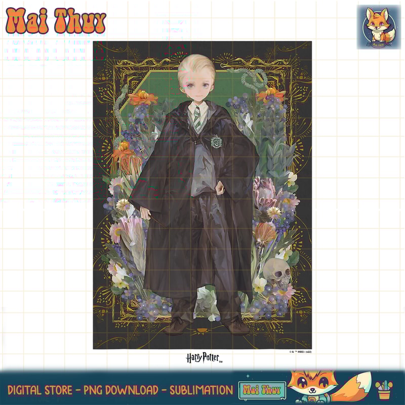 Harry Potter Deathly Hallows 2 Draco Malfoy Floral Portrait PNG Download.jpg