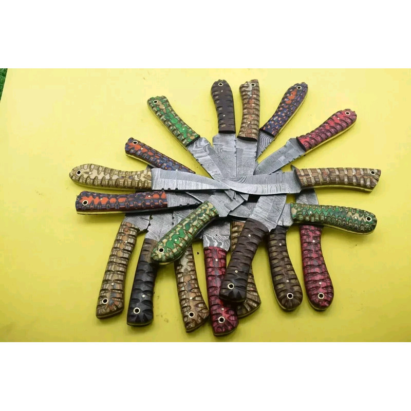 LOT OF 20 8 INCH HANDMADE DAMASCUS STEEL SKINER KNIFE WOOD HANDLE WSHEATH 0