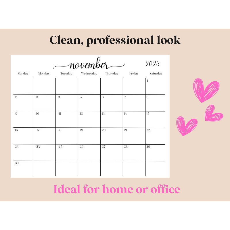 2025 Calendar PDF Printable Digital Download Calendar 2025 Yearly Calendar Wall Calendar Desk Ca