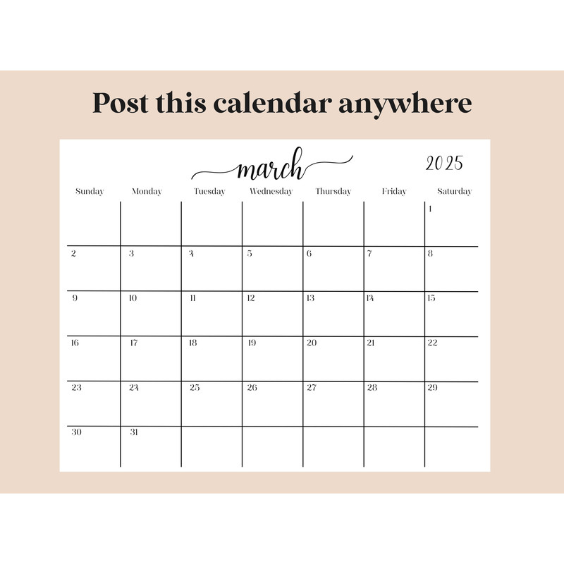 2025 Calendar PDF Printable Digital Download Calendar 2025 Yearly Calendar Wall Calendar Desk Ca