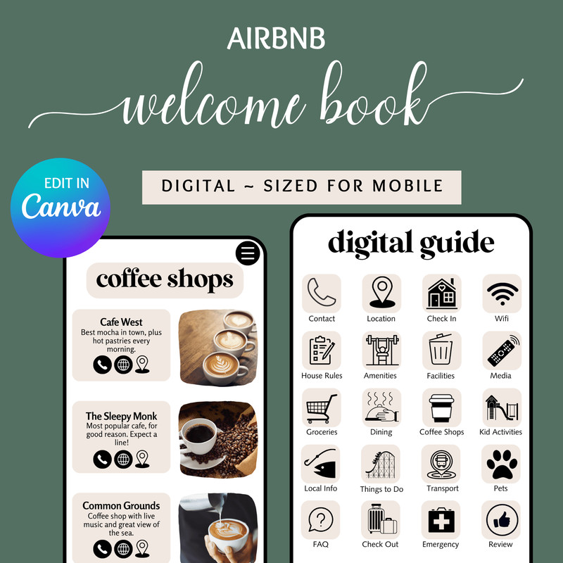 Stylish Airbnb Welcome Book Digital Guest Book Editable Canva Template Airbnb Welcome Book Templ 0