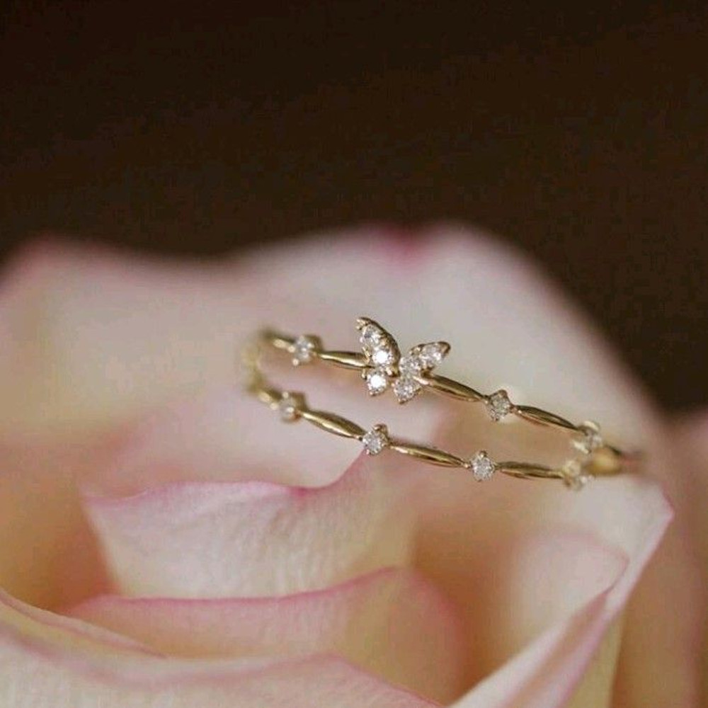 Women Cubic Zirconia Flower Decor Cuff Ring 1