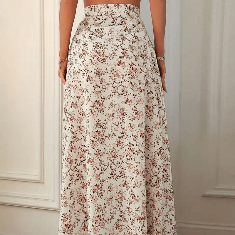 Ditsy Floral Print Split Thigh Skirt Maxi Women Outfit 0