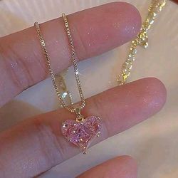 european and american style y2k alloy heart shaped glass pendant necklace, valentine's day gift for women