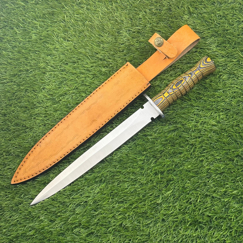 CUSTOM HANDMADE DAMASCUS HUNTING KNIFE DAGGER KNIFE LEATHER SHEATH UN7443 0