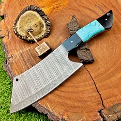 unique custom handmade damascus steel chopper knife cleaver knife , with resin handle | 12"