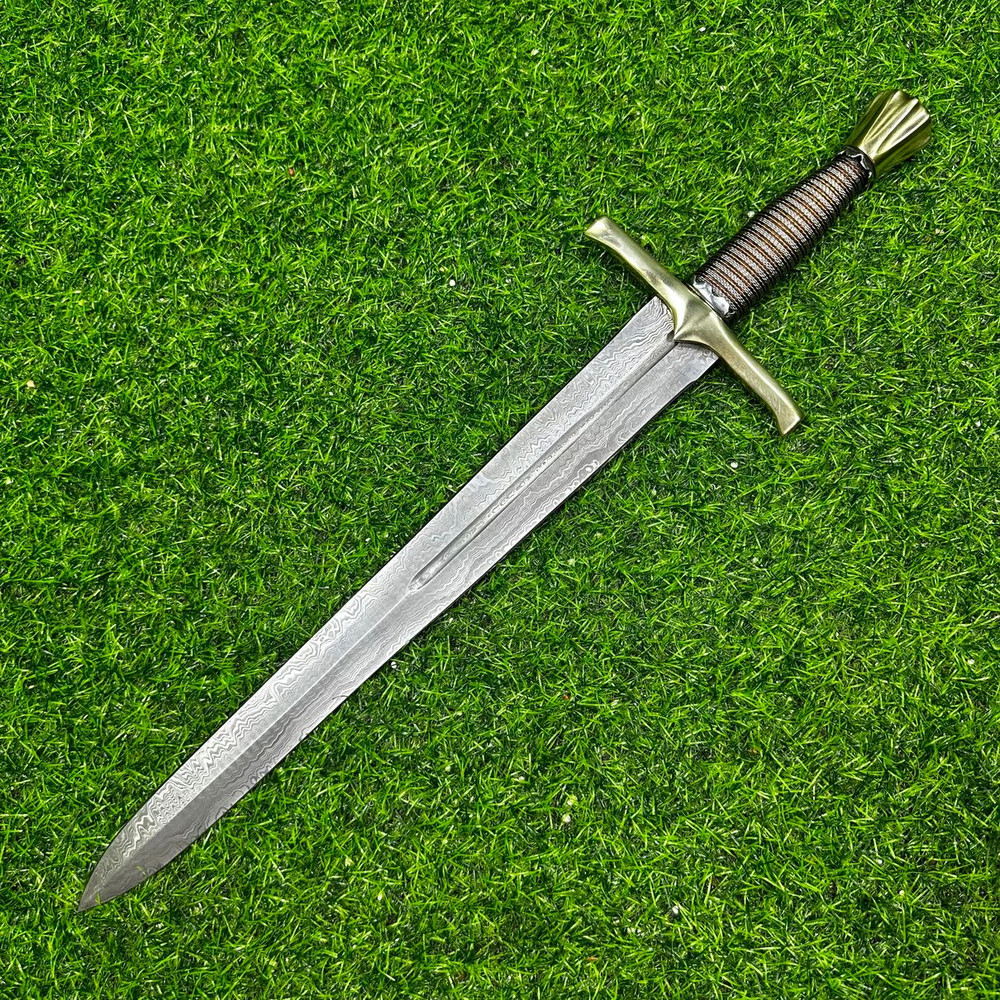 22 CUSTOM Handmade Damascus Dagger Knife  Double Edge Copper Wire Handle WSheath 5