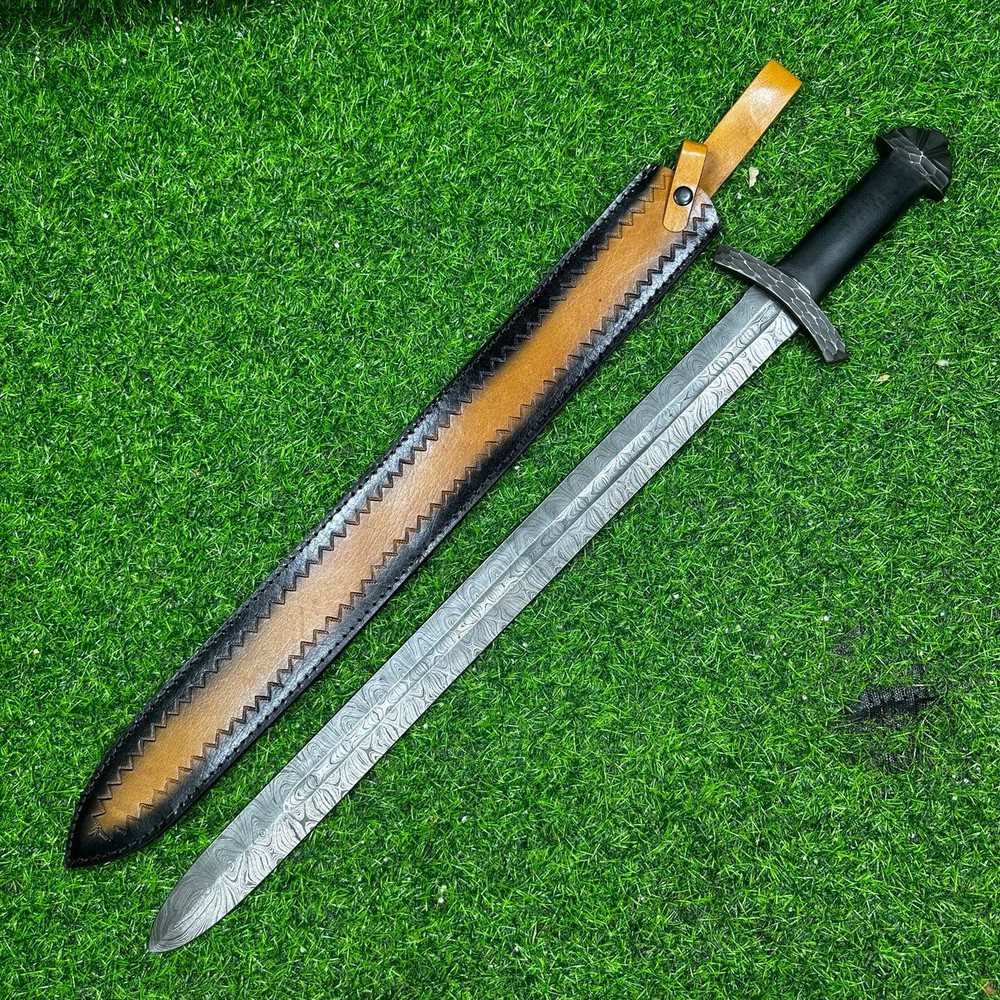 33 Rare Handmade Damascus Double Edge Sword Micarta Handle WSheath Damascus Swords 0