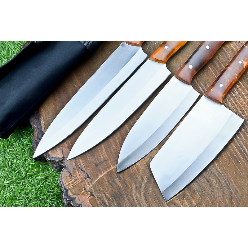 Custom Handmade D2 Steel Blades Kitchen Knife Set Chef Knives Set with Stylish Resin Handle 2