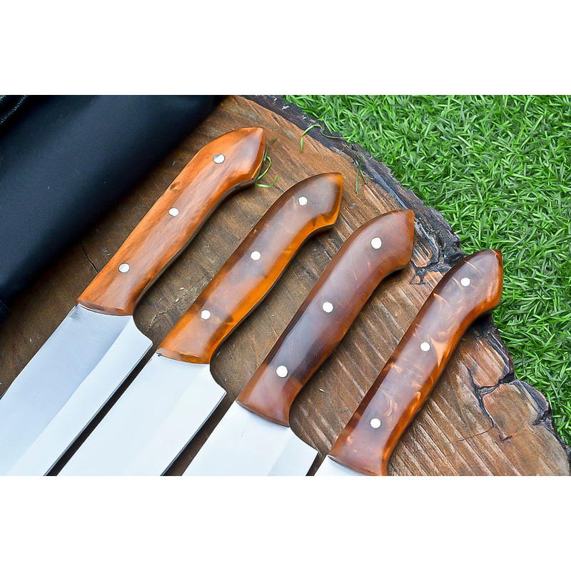 Custom Handmade D2 Steel Blades Kitchen Knife Set Chef Knives Set with Stylish Resin Handle 3