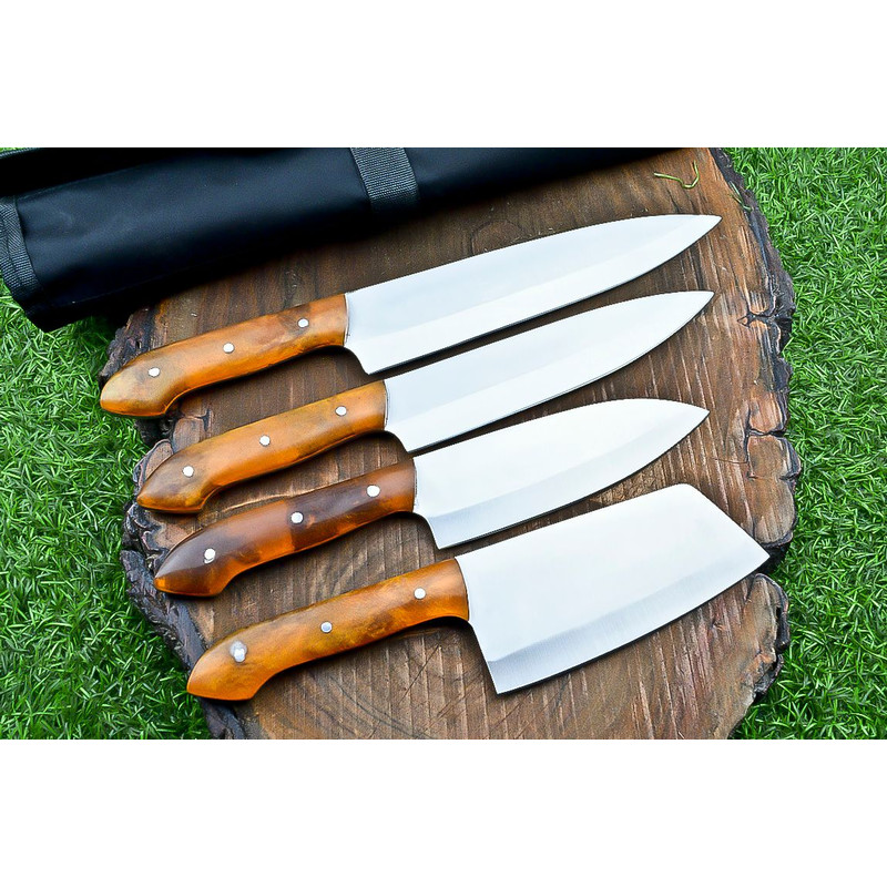 Custom Handmade D2 Steel Blades Kitchen Knife Set Chef Knives Set with Stylish Resin Handle 4