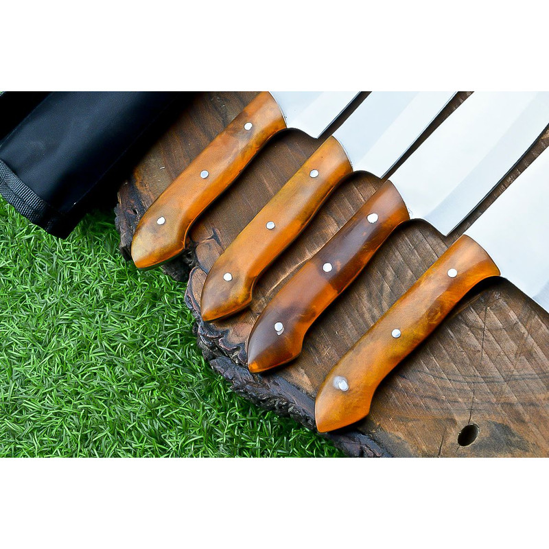 Custom Handmade D2 Steel Blades Kitchen Knife Set Chef Knives Set with Stylish Resin Handle 6