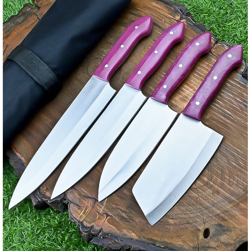 Custom Handmade Kitchen Knife Set Chef Knives Set D2 Steel Blades WStylish Resin Handles 0