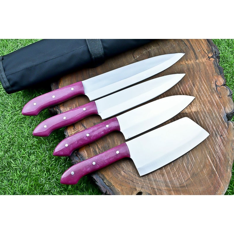 Custom Handmade Kitchen Knife Set Chef Knives Set D2 Steel Blades WStylish Resin Handles 4