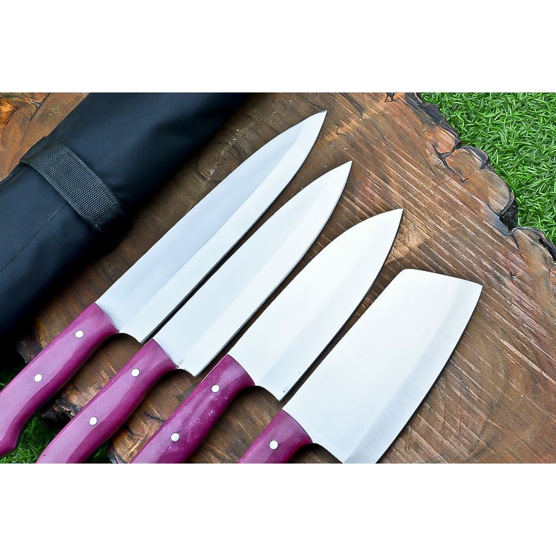 Custom Handmade Kitchen Knife Set Chef Knives Set D2 Steel Blades WStylish Resin Handles 5