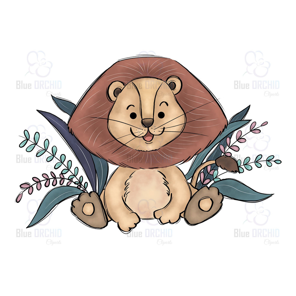 Cute Lion Cartoon Nursery Clipart Hand Drawn Sublimation Design Digital Download 0