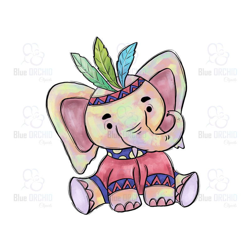 Cute Baby Elephant Cartoon Colorful Nursery Clipart Hand Drawn Sublimation Design Digital Download 0