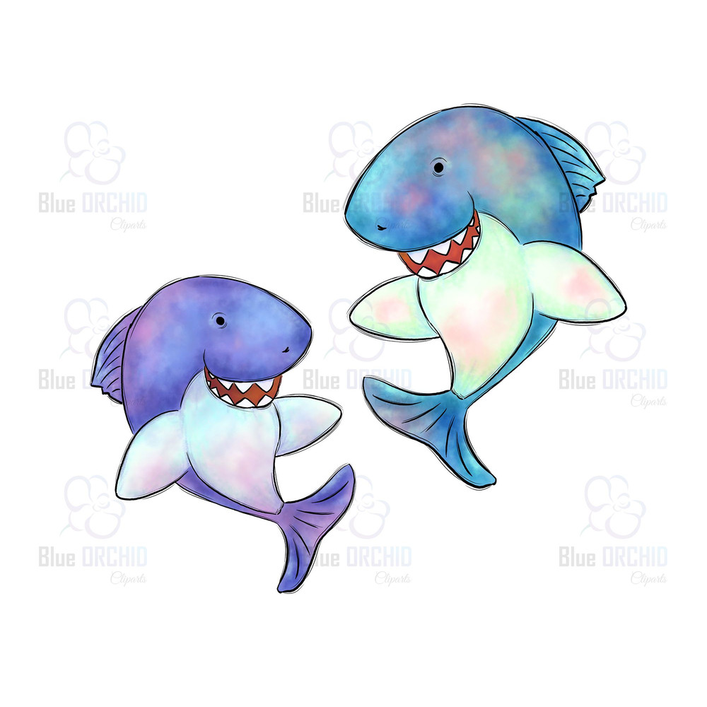 Cute Cartoon Shark Nursery Clipart Sublimation Design 0