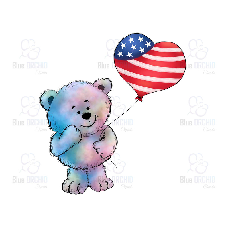 Cute Bear With American Flag Printed Balloon PNG Download 0
