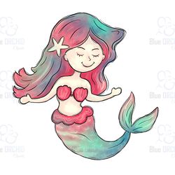 cartoon mermaid nursery clipart hand drawn sublimation design