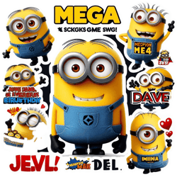 stickers mega minion gus svg, minion jerry png, tim from despicable me 4,dave,minion mel,stuart printable for birthday