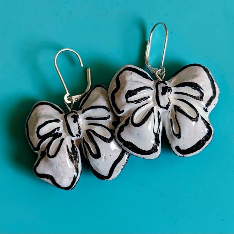 Ceramic Bow Earrings Colorful REVERSIBLE Dangles 2