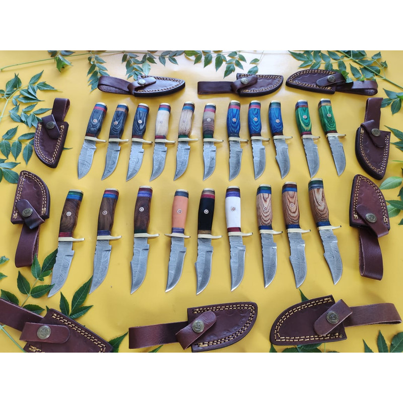 Lot Of 20 HANDMADE DAMASCUS STEEL SKINNER HUNTING KNIVES 6inch 2