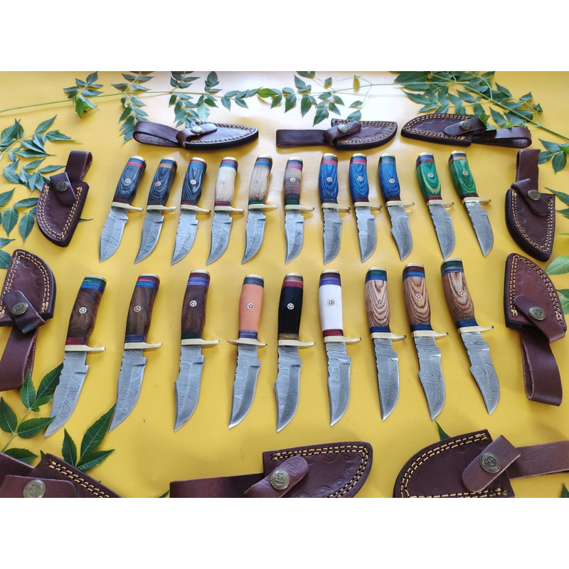 Lot Of 20 HANDMADE DAMASCUS STEEL SKINNER HUNTING KNIVES 6inch 3