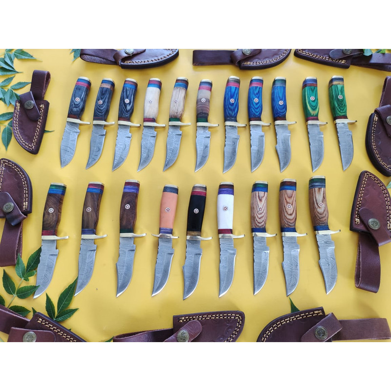 Lot Of 20 HANDMADE DAMASCUS STEEL SKINNER HUNTING KNIVES 6inch 5