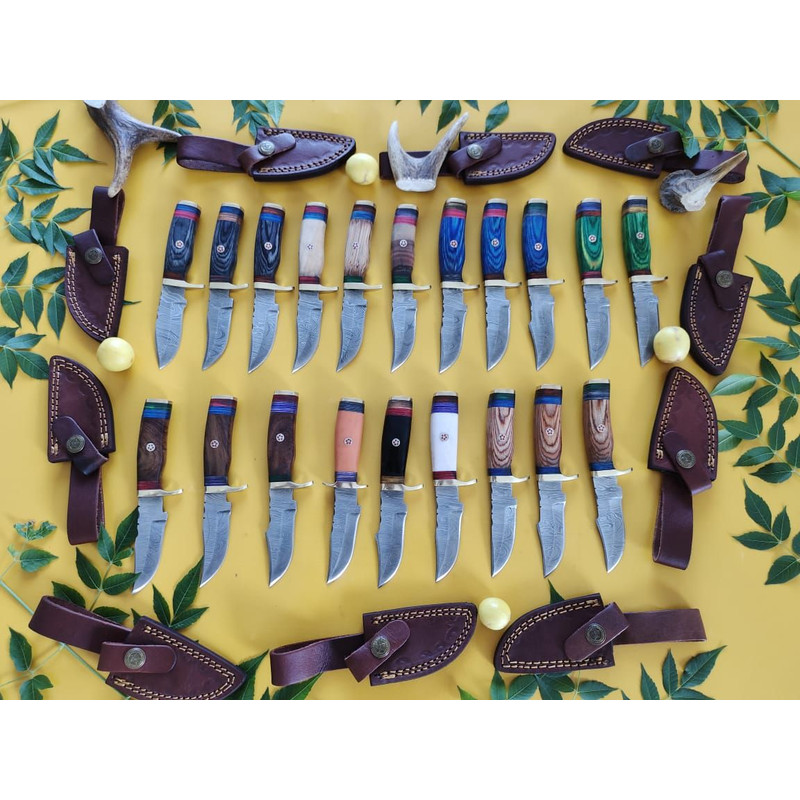 Lot Of 20 HANDMADE DAMASCUS STEEL SKINNER HUNTING KNIVES 6inch 11