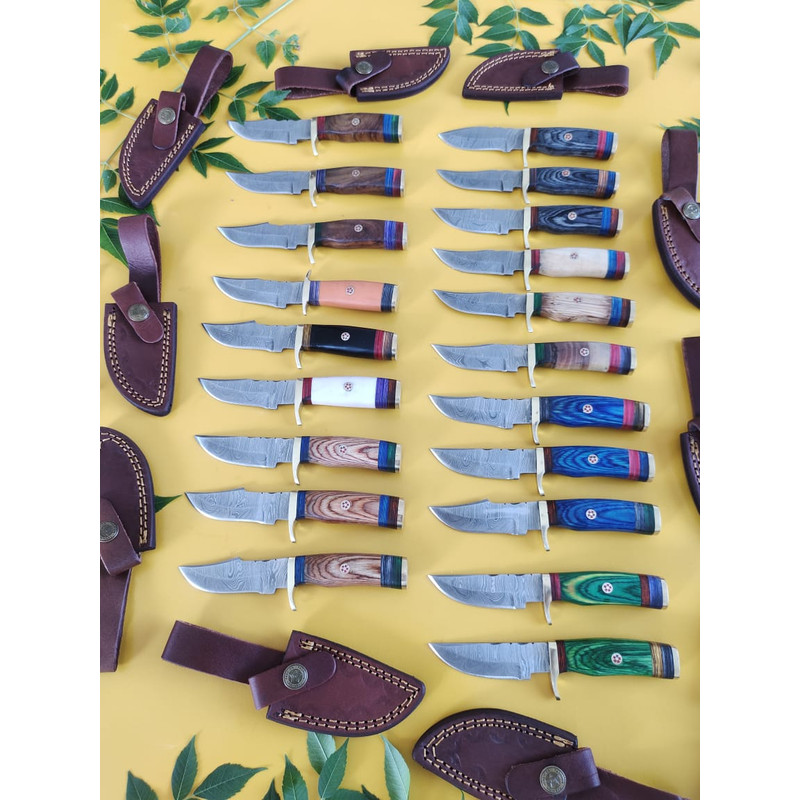 Lot Of 20 HANDMADE DAMASCUS STEEL SKINNER HUNTING KNIVES 6inch 8