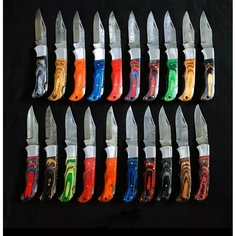 LOT Of 20 Pcs Damascus Steel Hunting Folding Knife Pocket Knives W Sheath 1