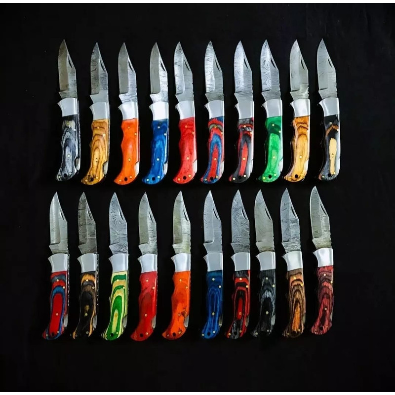 LOT Of 20 Pcs Damascus Steel Hunting Folding Knife Pocket Knives W Sheath 2