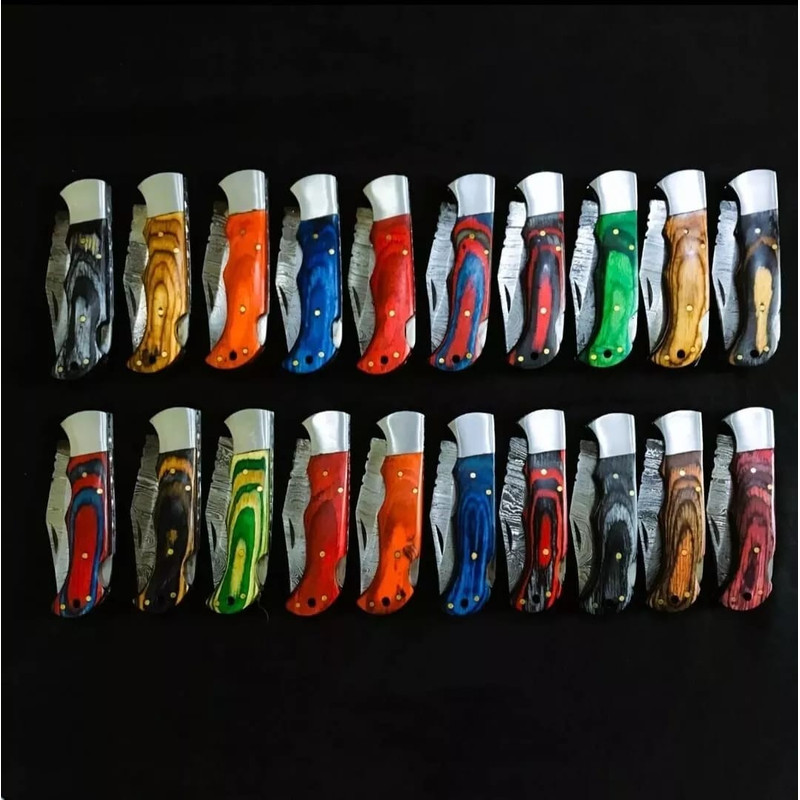 LOT Of 20 Pcs Damascus Steel Hunting Folding Knife Pocket Knives W Sheath 3