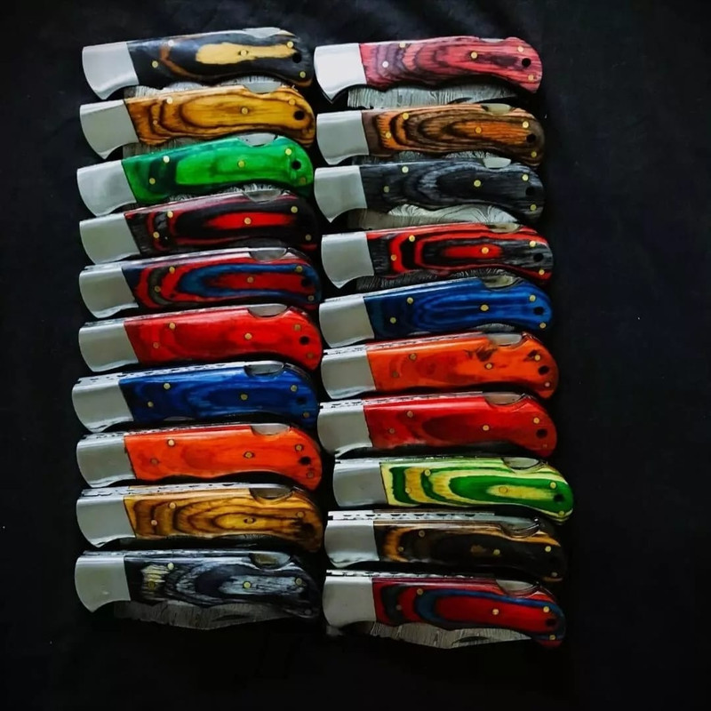 LOT Of 20 Pcs Damascus Steel Hunting Folding Knife Pocket Knives W Sheath 4