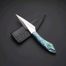 custom handmade kiridashi marking, naive knife with leather sheath