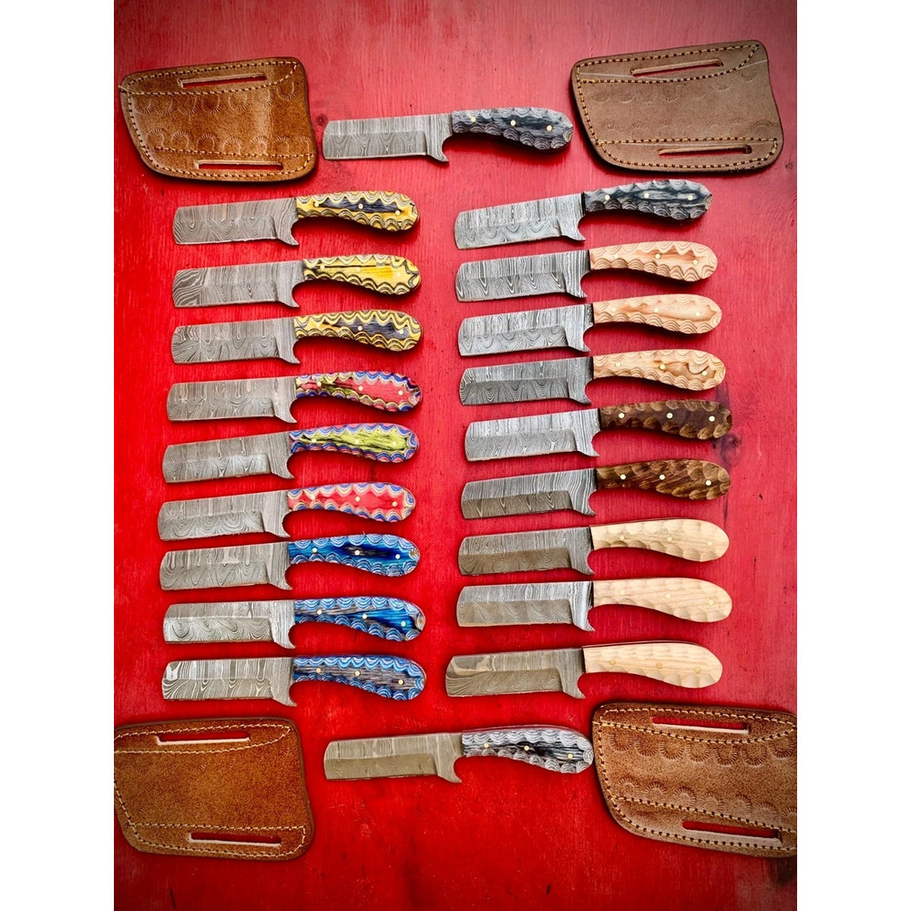 LOT OF 20 6 INCH HANDMADE DAMASCUS STEEL BULL CUTTER SKINNER KNIFE WSHEATH 0