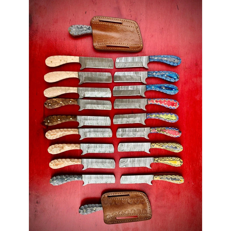 LOT OF 20 6 INCH HANDMADE DAMASCUS STEEL BULL CUTTER SKINNER KNIFE WSHEATH 1